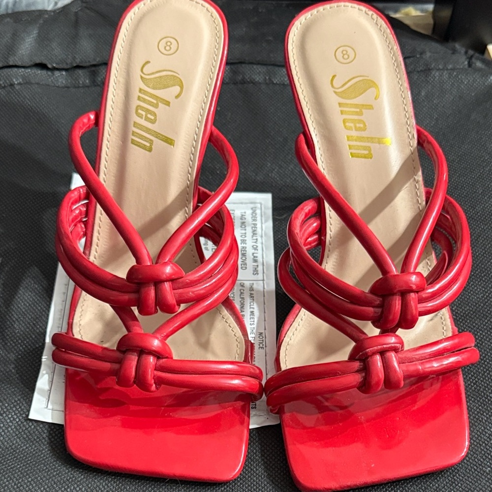SHEIN Bold Red Strappy Heels